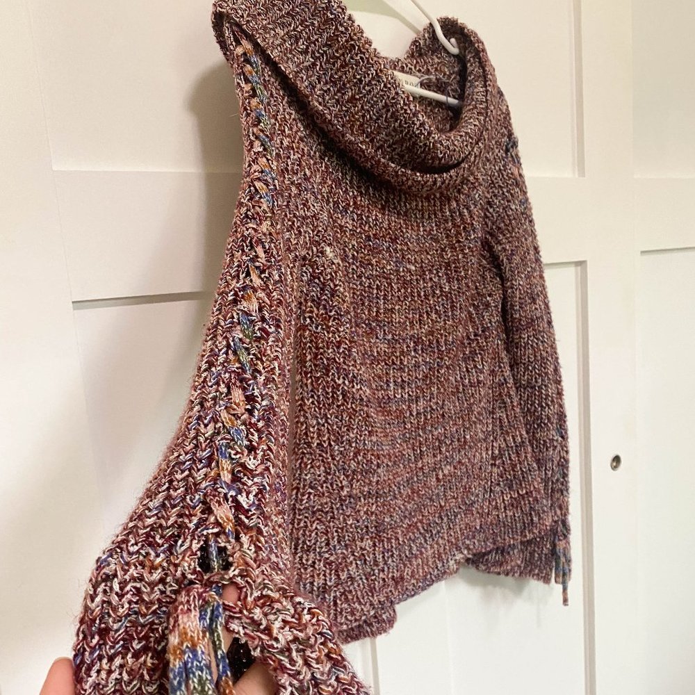 Boho Colorful Fall Sweater Cowl Neck Fringe Cute Fall outfit